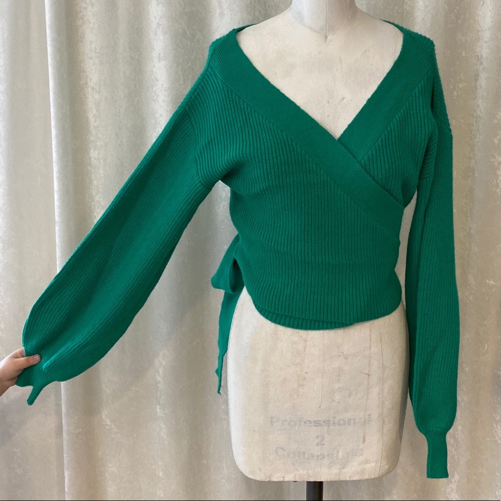 Olivaceous Cropped Wrap Sweater